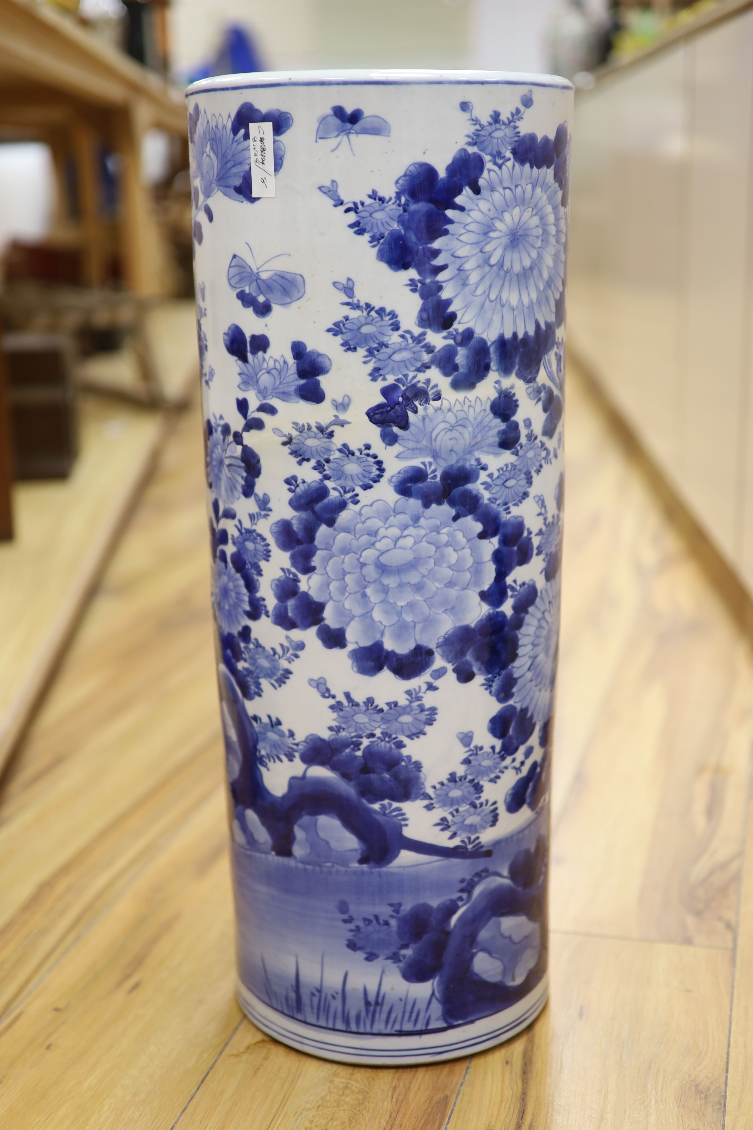 A Japanese blue and white porcelain stick stand